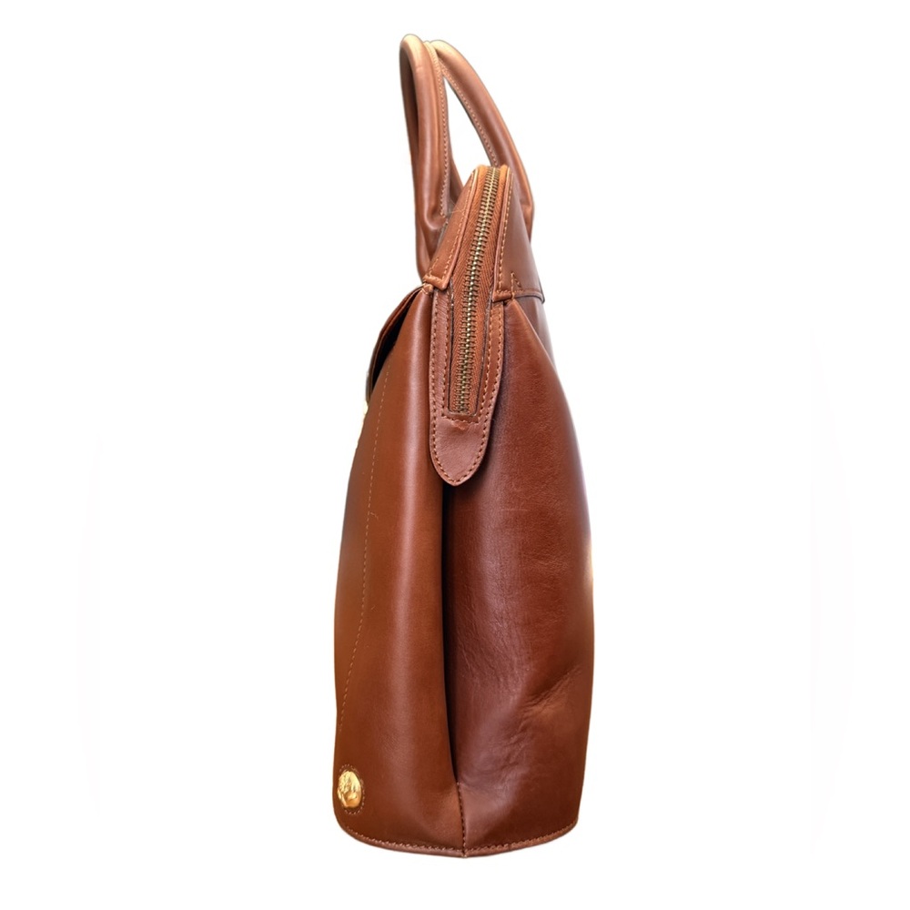 Salvatore Ferragamo Studded Brown Leather Satchel Bag with Gold Hardware - Picture 4 of 17